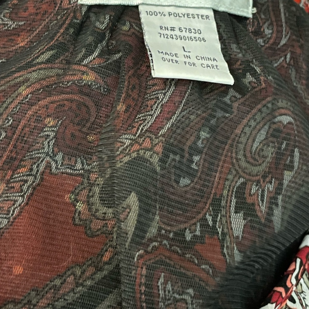 Cathy Daniels Gold bling Red Paisley blouse Scoop Neck quarter Sleeve Size Large - Picture 13 of 16